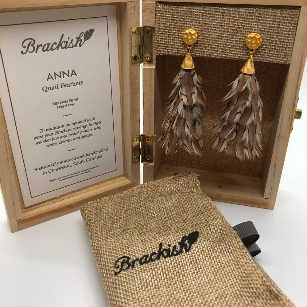 Brackish Anna Quail Feathers Statement Earrings